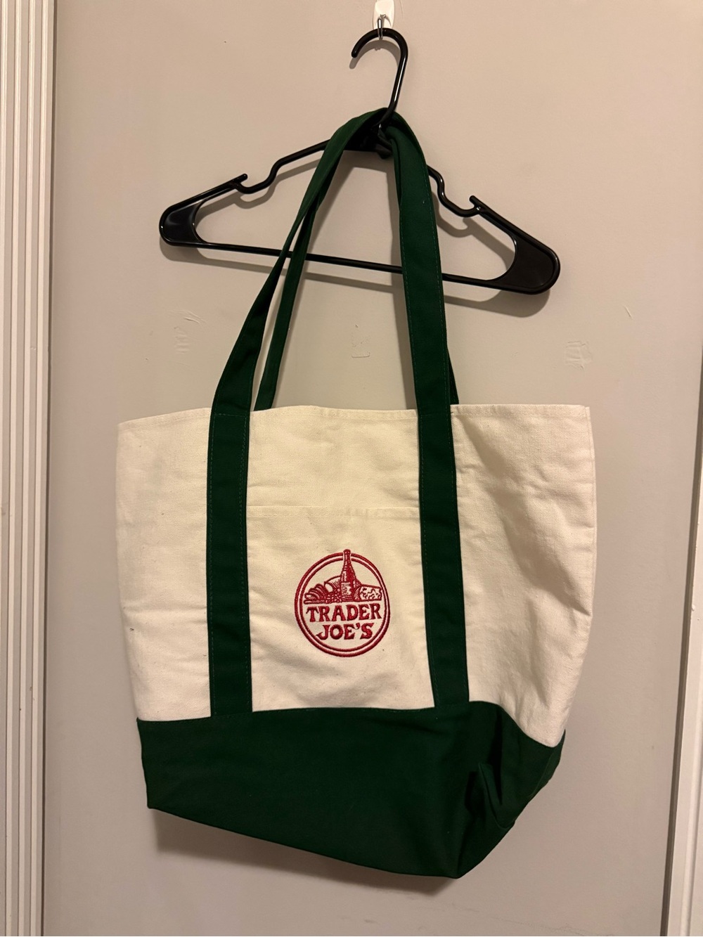 Trader Joe's Cream Canvas Tote with Green Accents
